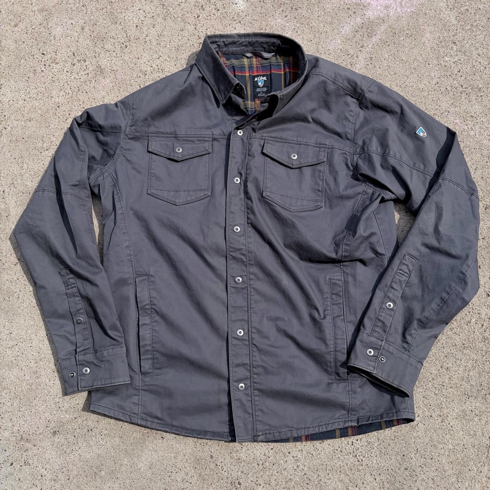 Kuhl Grey Generatr Jacket Mens Large Canvas Plaid Flannel Rugged Utility Work